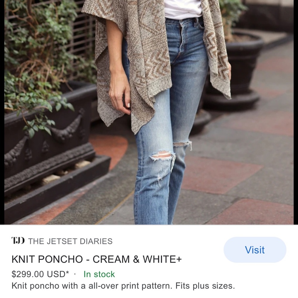 THE JET SET DIARIES Plus Knit Poncho Cream & White